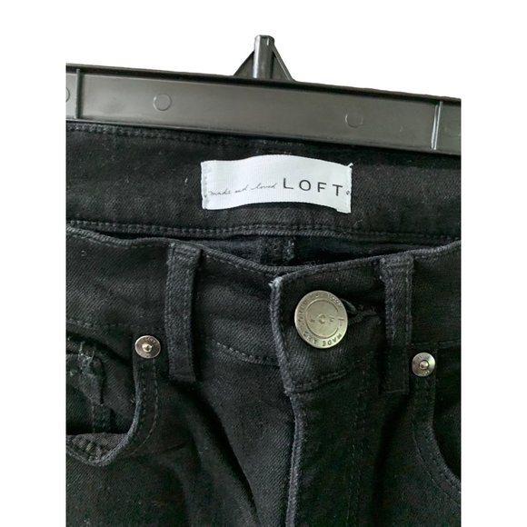 LOFT Womens Size 26 2 Skinny Jeans Black Bling Gold Racing Stripe Raw Hem Slim P - Picture 4 of 5